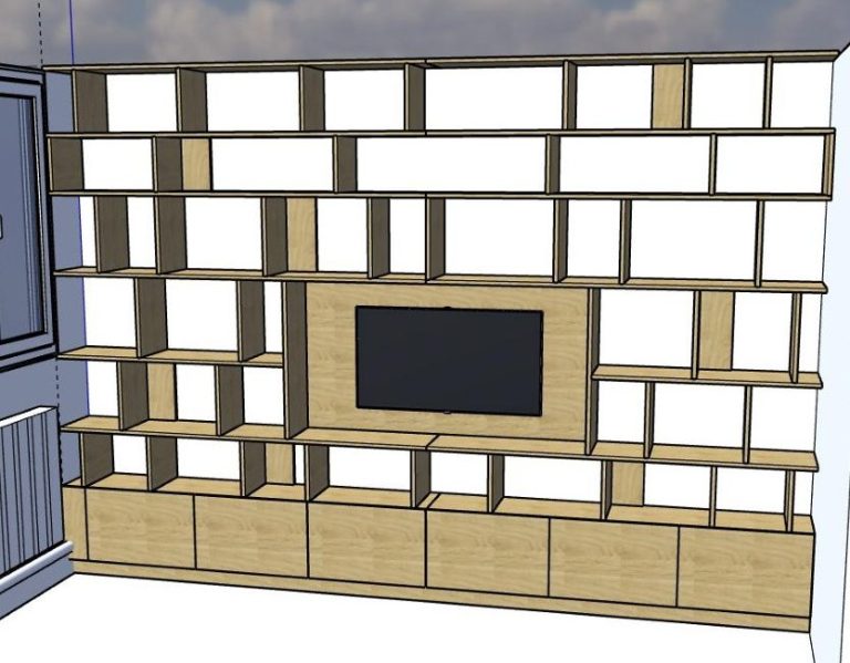 Modélisation de meuble sur mesure, bibliothèque sur mesure, meuble cache-radiateur sur Meyzieu